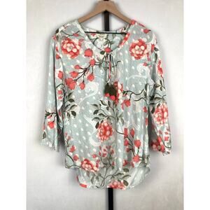 Orientique Australia Floral Peasant Top Size M Tie Neck Tassels Boho Flowy NWT